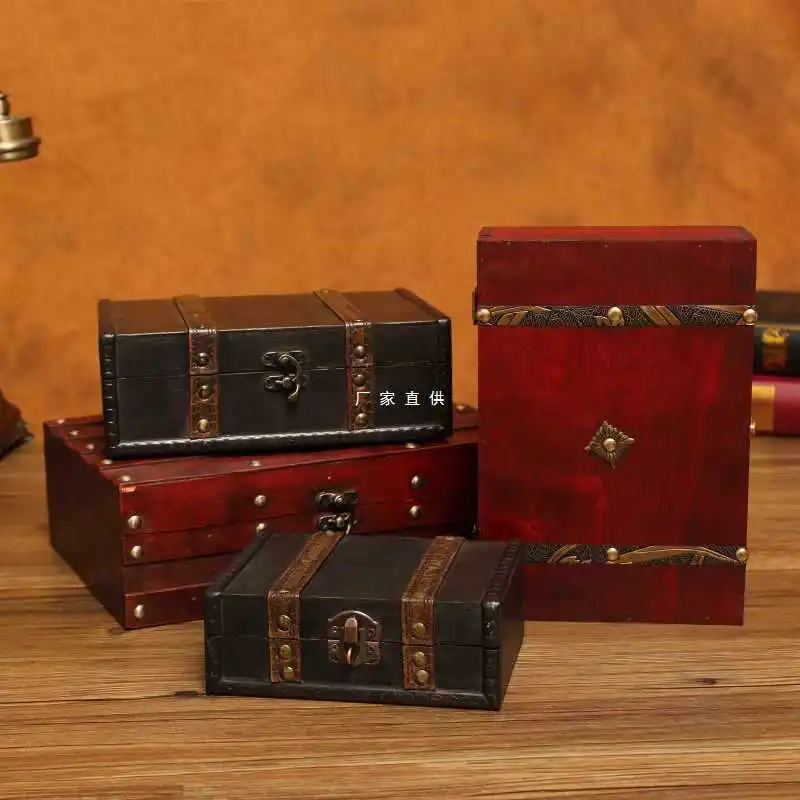 

Wholesale retro wooden storage box with lock password box letter card treasure chest small wooden box storage wooden box
