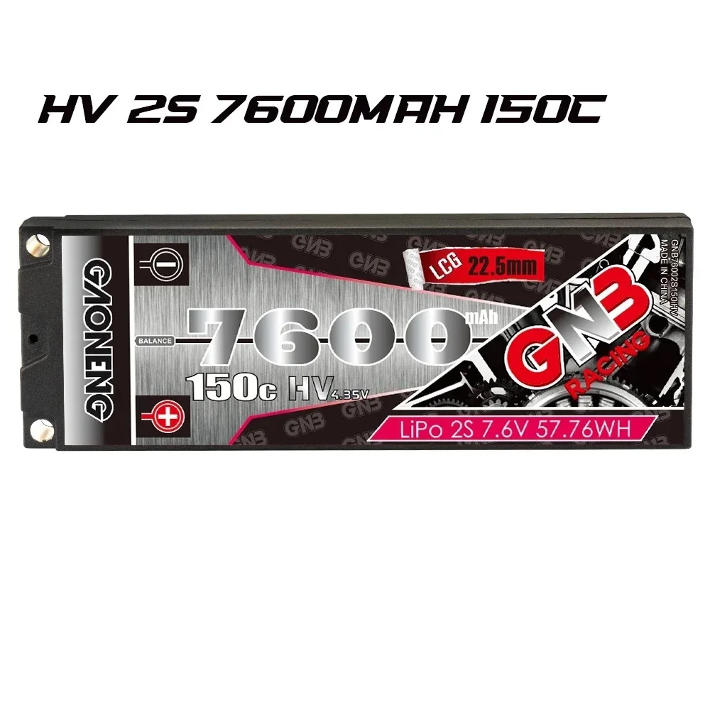 

GNB 7600mAh 2S1P 7.6V 150C Hardcase LCG 22.5mm HV LiPo Battery 5.0mm Bullet XT60 For 1/10 4WD Off-road Vehicle RC Car