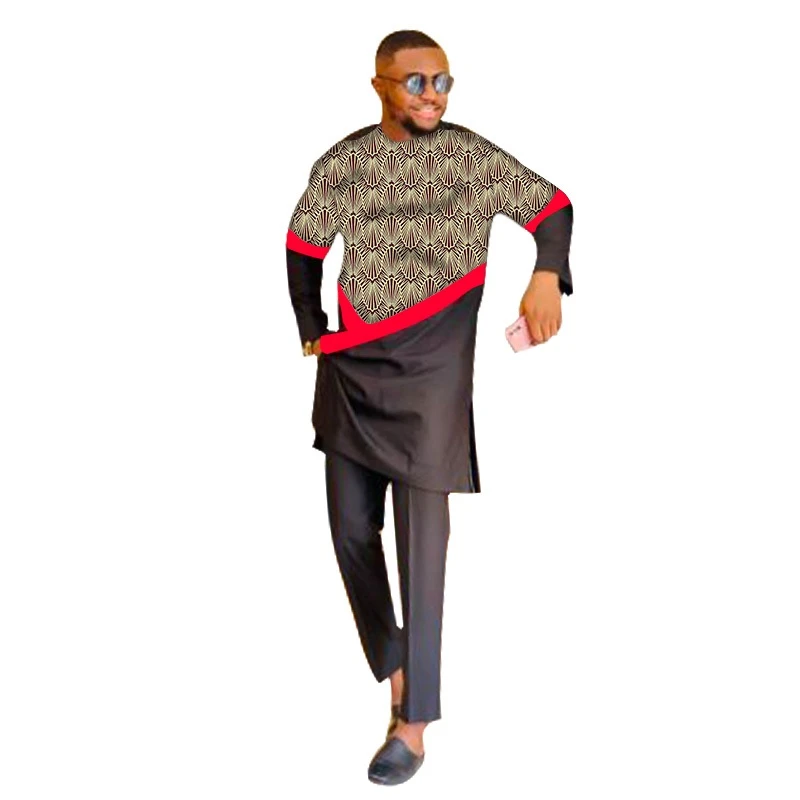 huella Fanático católico Conjunto de moda nigeriana para hombre, camisas de Patchwork de cera con  pantalones negros sólidos, trajes de pantalón, ropa de boda de estilo  africano tradicional| | - AliExpress