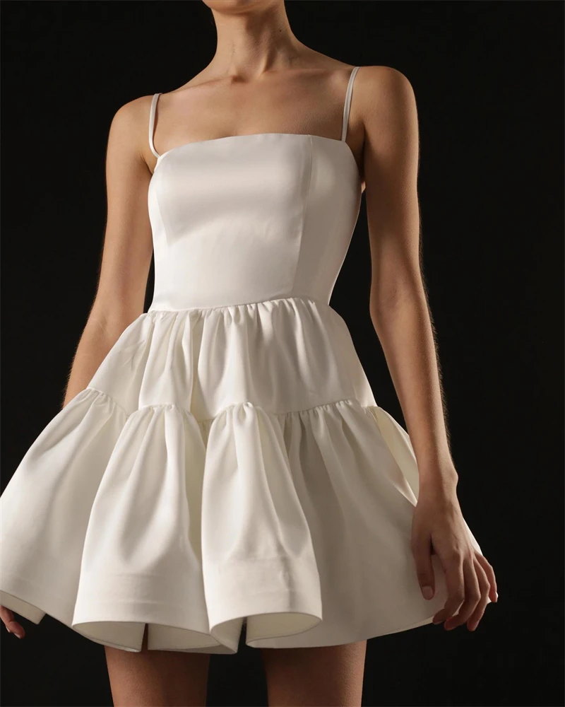 SUMNUS Sexy Princess White Wedding Dresses  Satin Bridal Gowns Short A Line Spaghetti Straps Bride Party Dreeses Celebrity 2024