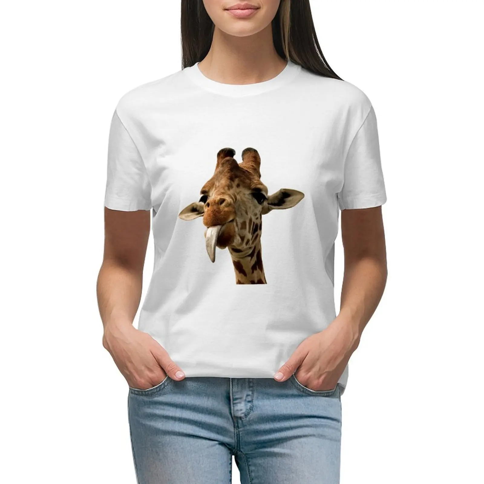 

Giraffe with Cute Tongue! T-shirt shirts graphic tees graphics Women t-shirts