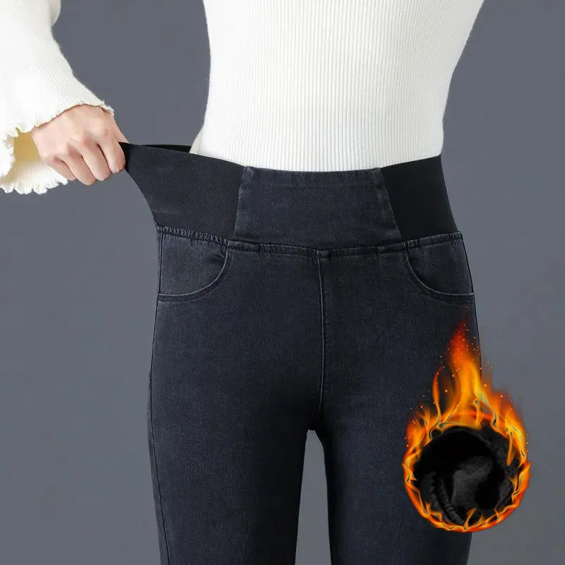 High Waist Thin Plush Skinny Denim Pants Womens Winter New Slim Pencil Kot Pantolon Oversized Thick Jeans Casual Long Vaqueros