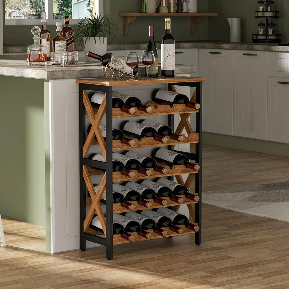 Wine Rack Freestanding Floor Rustic Wine Holder Stand 5 Tier Wobble-Free Tall Racks 25 Bottle