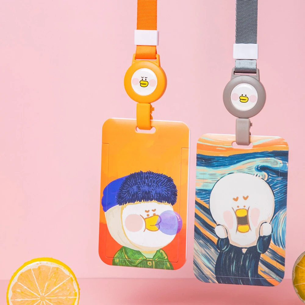 

Name Pass Cover Student Cartoon Pull Badge Holders Bus Card Protection Cover Hang Rope Card Holder Oil Painting Card Case