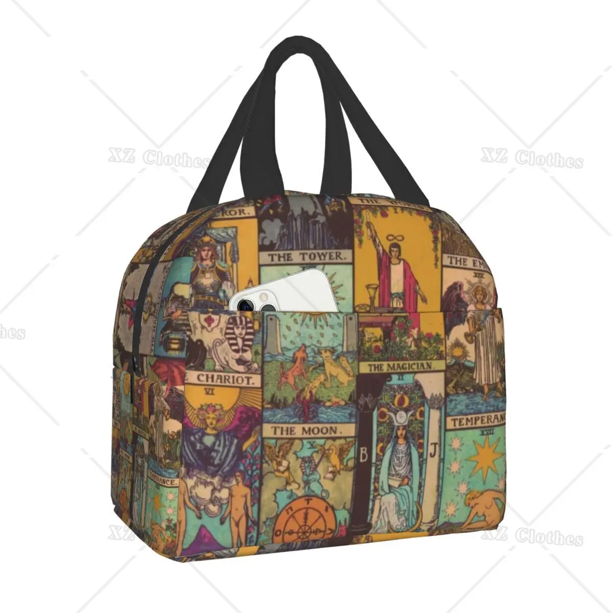 

The Major Arcana of Tarot Vintage Patchwork Thermal Insulated Lunch Bag Women Occult Witch Spiritual Portable Tote Food Box
