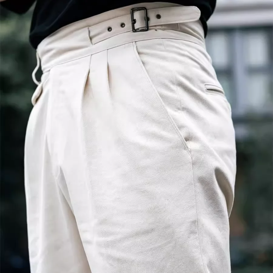 Spring Summer Men's Cotton Solid Color Suit Pants Loose Casual Trousers High Waist Straight Trousers F317