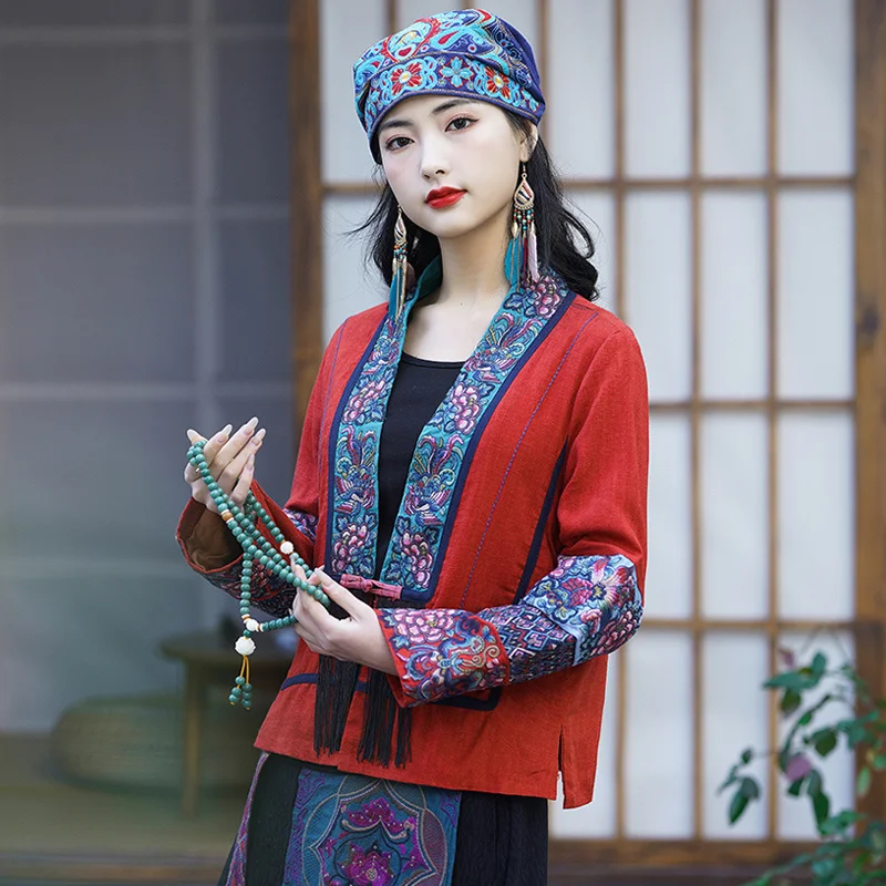 

Кардиган Hanfu с вышивкой, модная винтажная куртка в китайском стиле, Женская свободная осенняя куртка в новом национальном стиле, короткая женская куртка, 2022