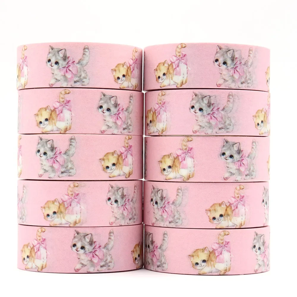 Valentine Floral Cats Mascarando Fitas Adesivas, Papelaria Washi Tapes, Material de Escritório, Novo, 15mm x 10m, 1Pc