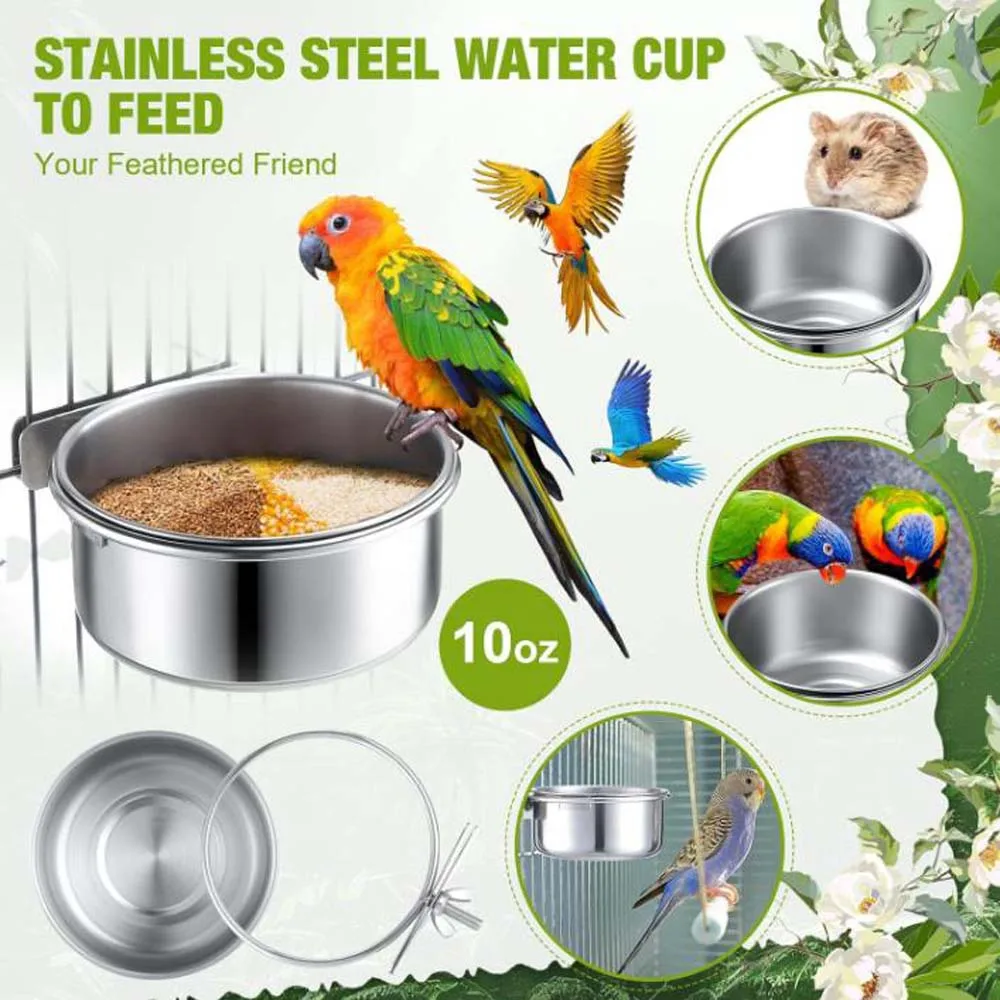 1/2PCS Stainless Steel Bird Feeder, Parrot Food Bowl Feeding Cup Jig, Suitable for Birds of All Sizes