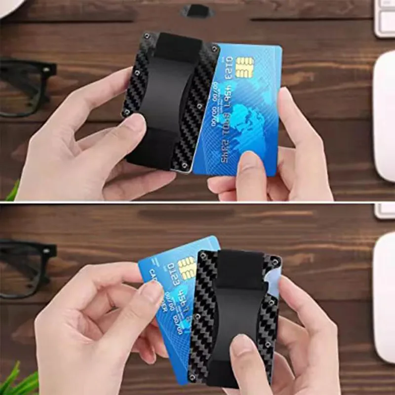 Carbon Fiber Metal Minimalist Slim Credit Card Holder Wallet Carteira Cartera Tarjetero Hombre RFID Bank Cardholder Case For Men