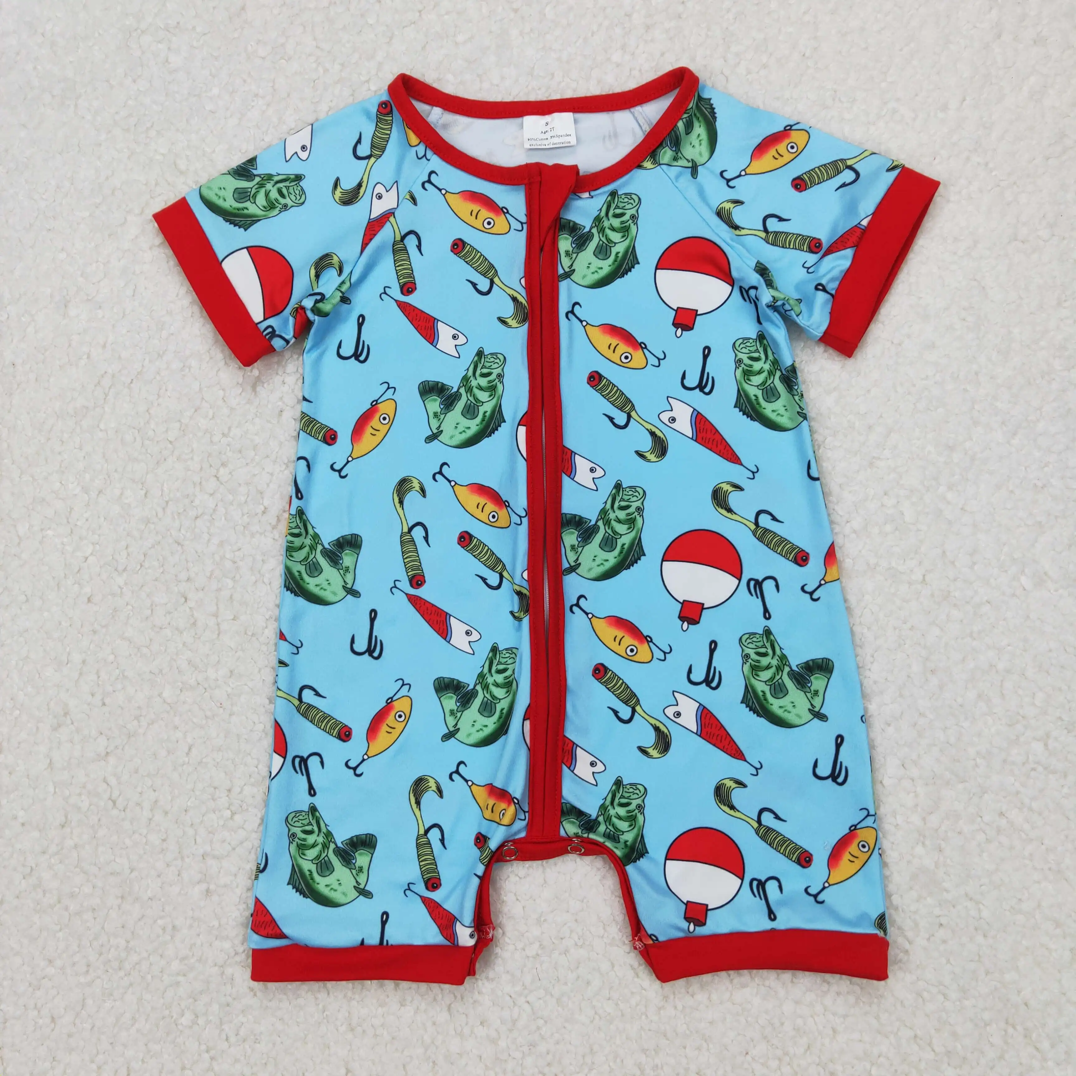 Kids Toddler Coverall Clothing Baby Infant Boys Short Sleeves Children Fishing Float Zipper Rompers Newborn Bodysuit