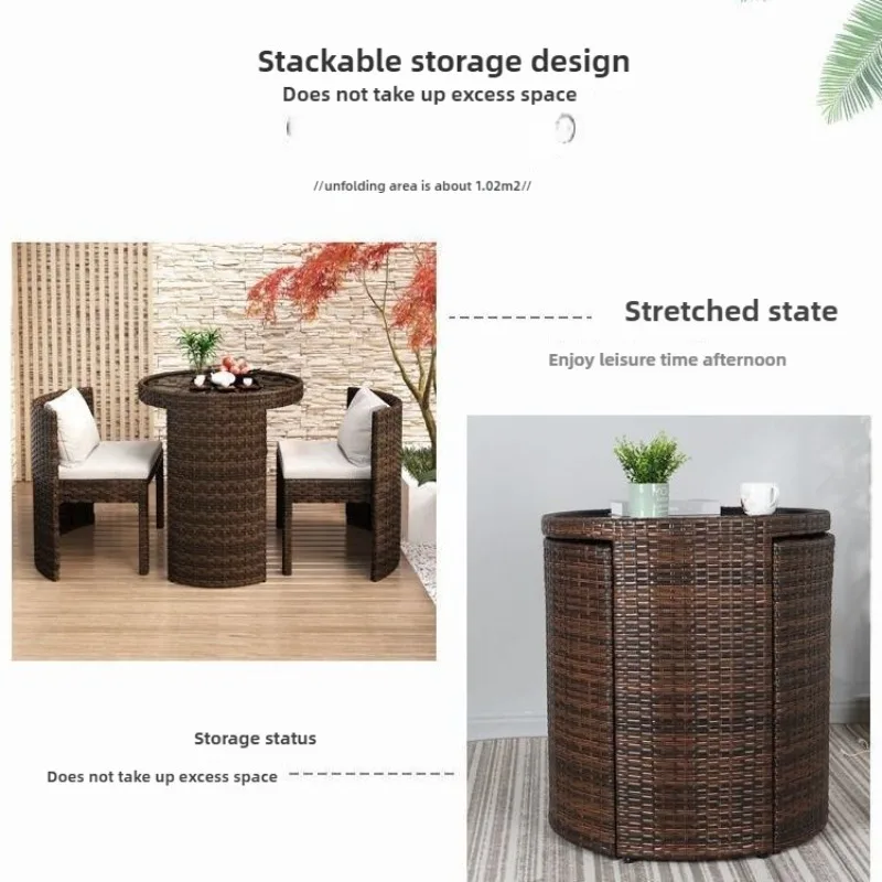 Balcony courtyard leisure table and chair combination rattan chair three piece set tea imitation rattan tea table