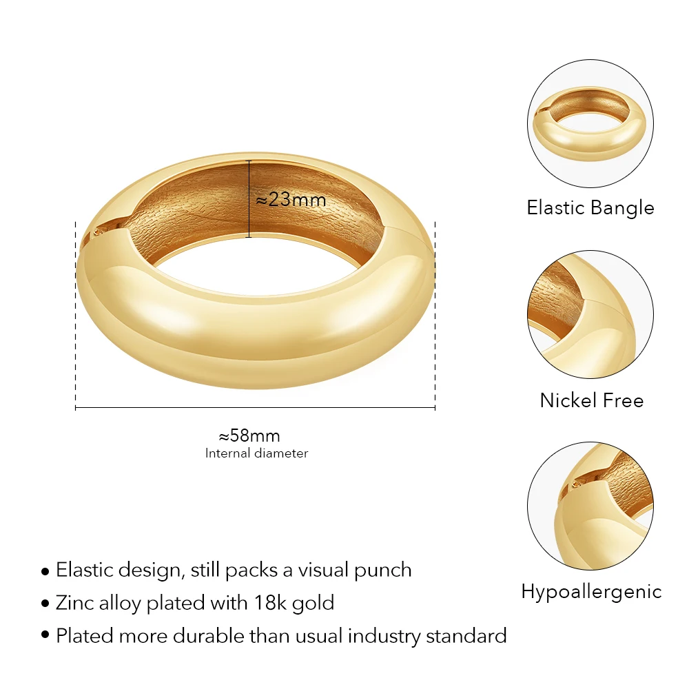 ENFASHION Pulseras Statement Curved Wide Elastic Bangle For Women's 18K Gold Plated Zinc Alloy Jewelry Cocktail B242432 B242433 3