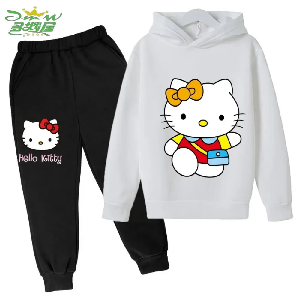 

Toddler Kids Baby Cartoon Graphic Boys Hello Kitty Hoodie Set Long-Sleeved Round Neck Harajuku Print Hoodies Long Pants Suits