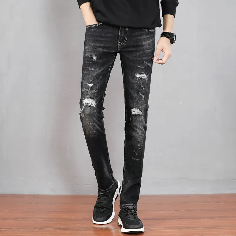 Black Ripped Jeans Men Distressed Jeans 