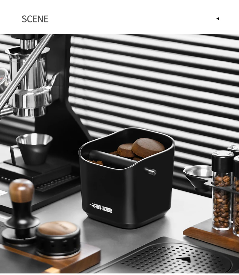 Coffee Grounds Knock Box Square Removable Knock Bar and Non-Slip Base