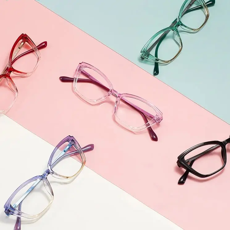 Colorful Women Cat Eye Glasses Frame With Spring Hinge For Prescription Lenses