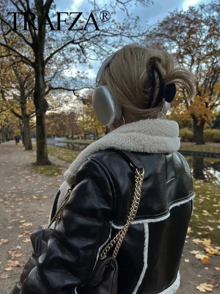 HH Autumn Women Fashion Faux Leather Jackets Front Zipper Vintage Spliced Long Sleeve Coat Winter Casual Office Lady Outwear