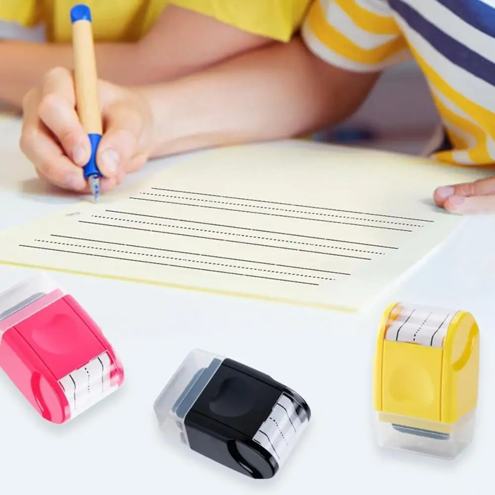 Calligraphy Tool Portable Race Track Stamp for Kids Self Inking Line Road Roller with Dashed Handwriting Lines for Practice