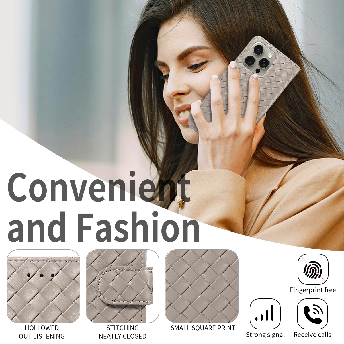 Woven Design PU Leather Shockproof Phone Case with Stand Cover