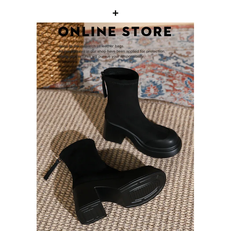 Bottes courtes Martin à talons hauts de 8CM et semelle épaisse pour femmes, bottes fines et élastiques, nouvelle collection 2024_voghion.com