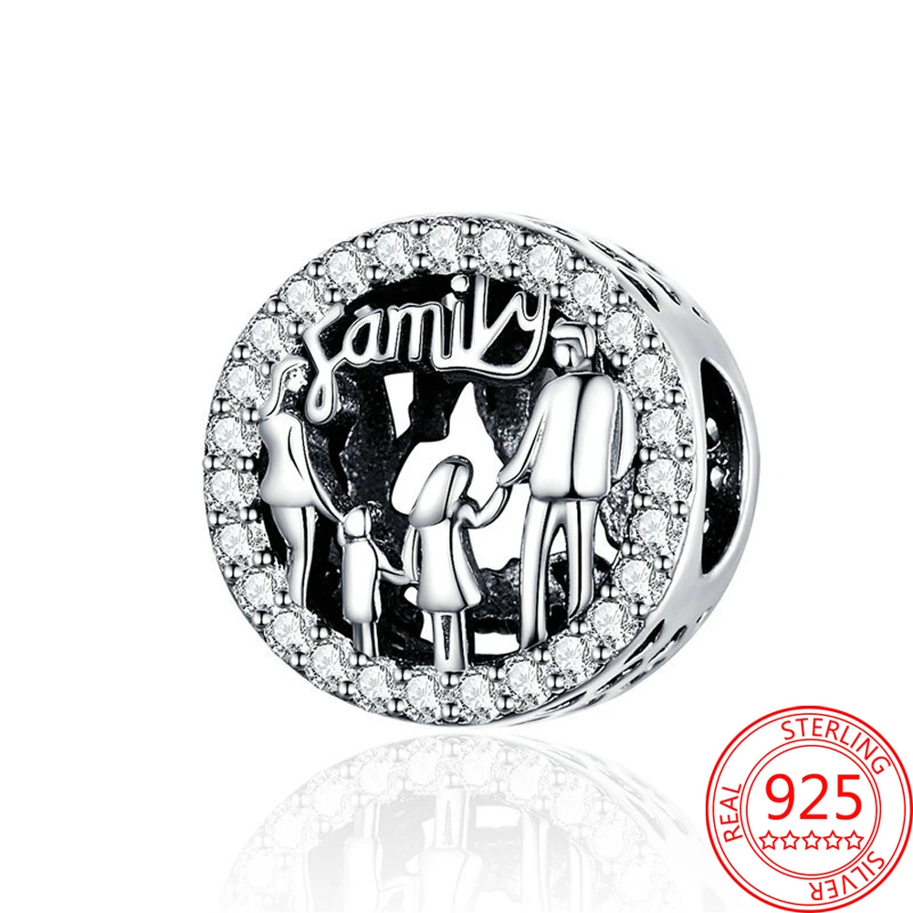 Abalorio de plata de ley 100% 925 auténtica, compatible con Pandora, regalo, padre, madre, y hermano, familia de cuatro cuentas|Cuentas| AliExpress