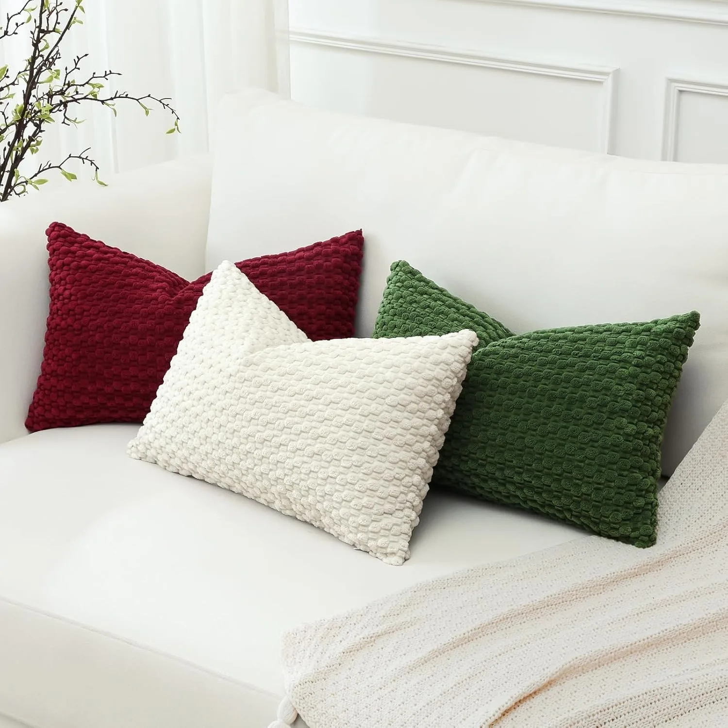 Rectangle Pillowcases 30x50CM Solid Color Decorative Throw Pillow Cover Corduroy Pillowcase for Couch Living Room Dark Green 2