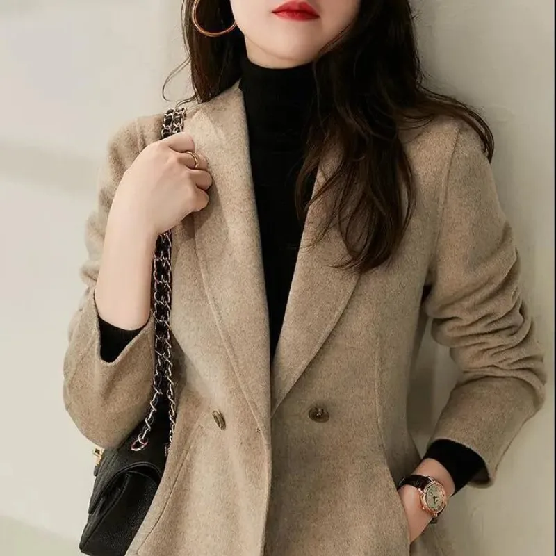 Women's Autumn Winter Fashion Elegant Solid Color Lapel Button Pocket Temperament Versatile Long Sleeved Slim Fit Suit Jacket
