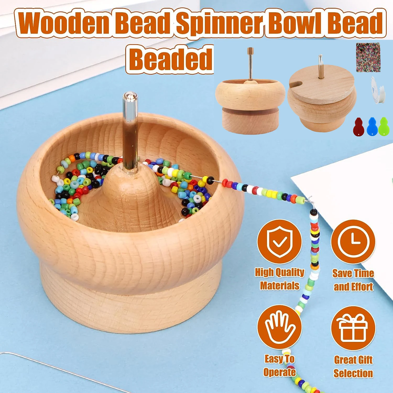 1SetManualWoodBeadSpinnerStringSeedBeadsQuicklyToolsWooden