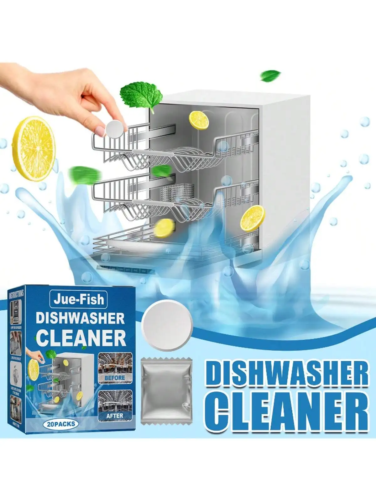 Dishwasher cleaner 20pcs box dishwasher scale cleaning sheet dirt and oil removal cleaning sheet dishwasher special maintenance