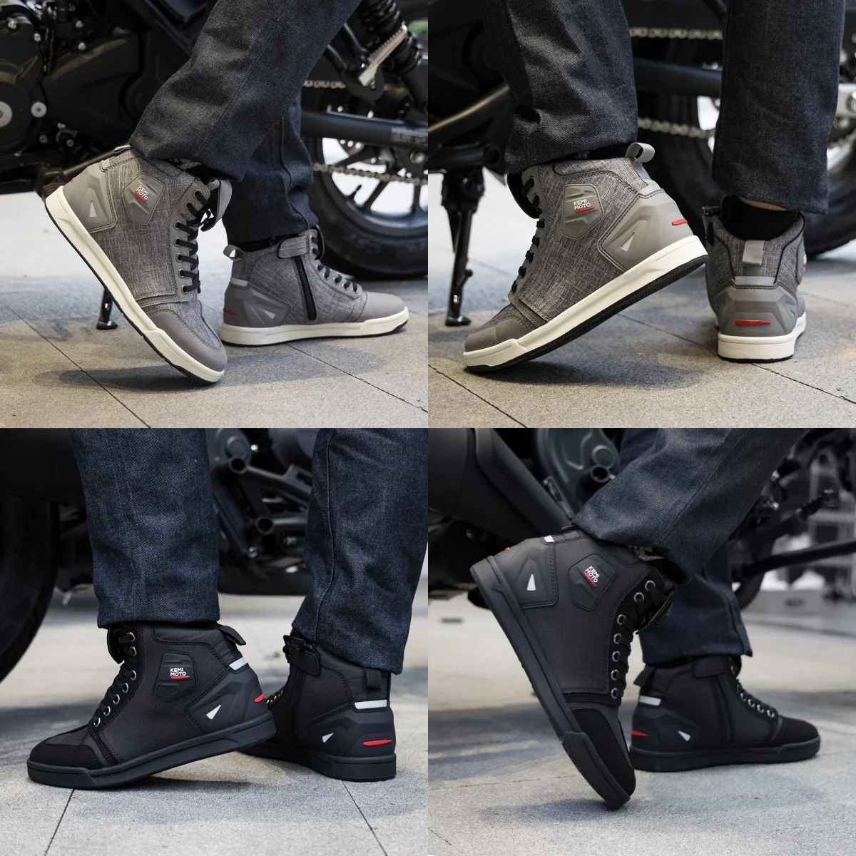 Herren-Motorrad-Reitschuhe, lässige kurze Stiefel, schwarz, grau, kollisionssicher, rutschfest, flache Sohle, Turnschuhe für das tägliche Radfahren, Straßenfahren, schützend, atmungsaktiv, leicht, bequem, Knöchelunterstützung, langlebig, für Pendler, Sommer-Reitausrüstung – Detail 13