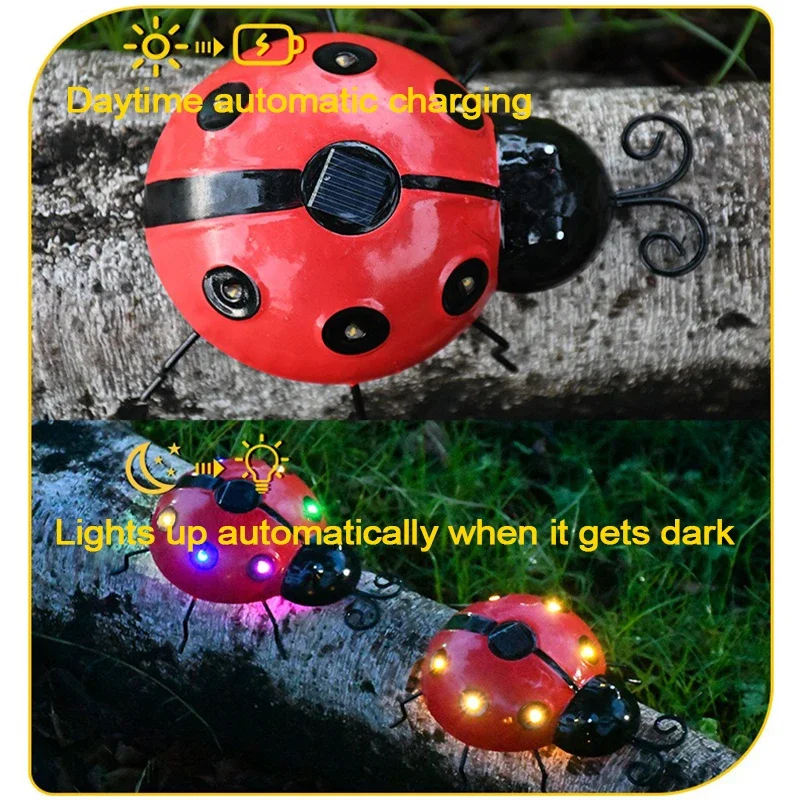 Waterproof Iron Solar Ladybug Lamp for Outdoor Garden Decor