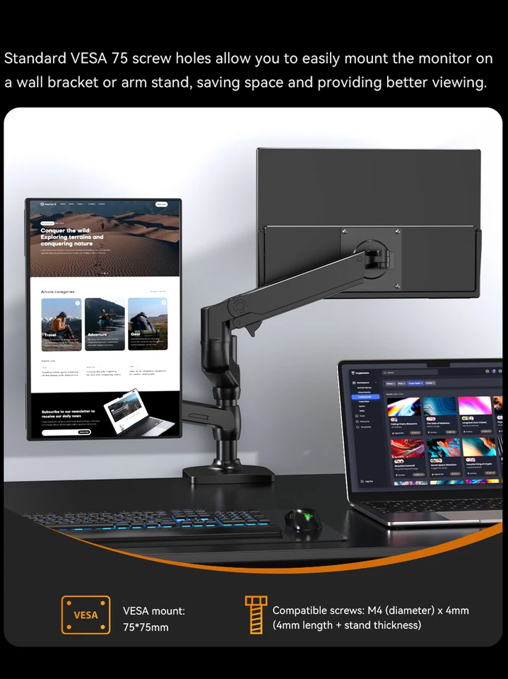 UPERFECT Portable Monitor 18.4" 4K 60Hz 10-Bit HDR IPS Gaming Monitor With VESA, 180° Adjustable Stand, Ultra-Slim & Lightweight Frameless Design, FreeSync, Portable Travel Second Monitor For Laptops - View #13