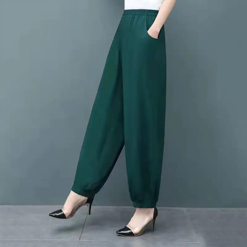 2023 New Spring and Autumn Fashion Retro Art Simple Casual Loose Super Oversized Elastic Waist Pocket Hooded Lantern Pants