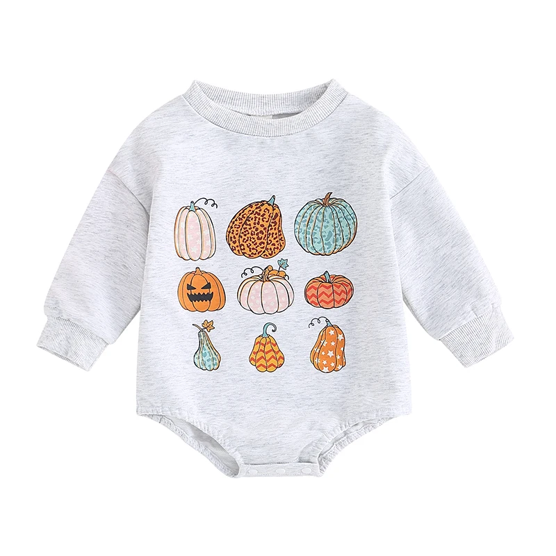 

Baby Romper, Long Sleeve Crew Neck Pumpkin Print Fall Bodysuit Halloween Clothes for Girls Boys