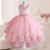 Little Girls Lace Embroidered Flower Girl Dress Birthday Party Pageant Hi-Lo Gown AT122 2