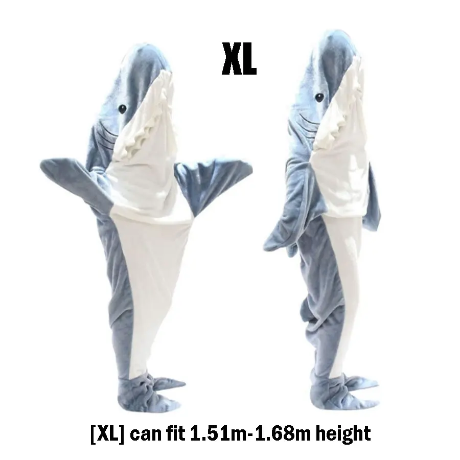 Cozy Cartoon Shark Blanket Hoodie - Flannel Hooded Onesie