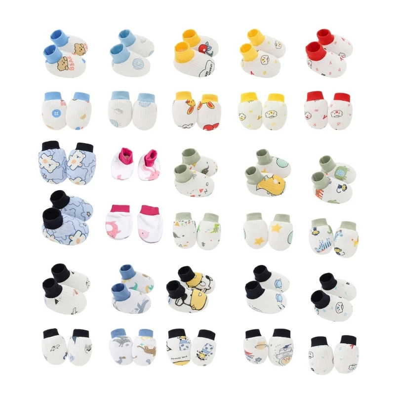 

N80C 2 Pair Baby Newborn Soft Cotton Face for Protection Gloves Foot Cover Anti Scrat