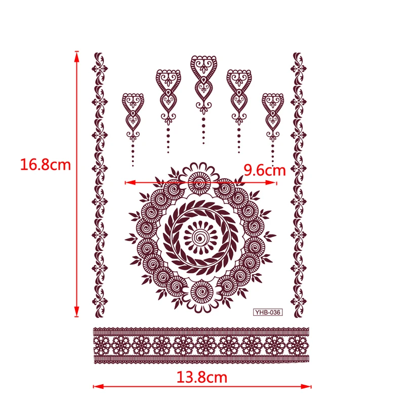 Bräunlich rote Spitze wasserdicht temporäre Tattoo Aufkleber Tatuajes Tattoo Ärmel Henna Tattoo Aufkleber Body Art gefälschte Tattoo Aufkleber – Detail 10