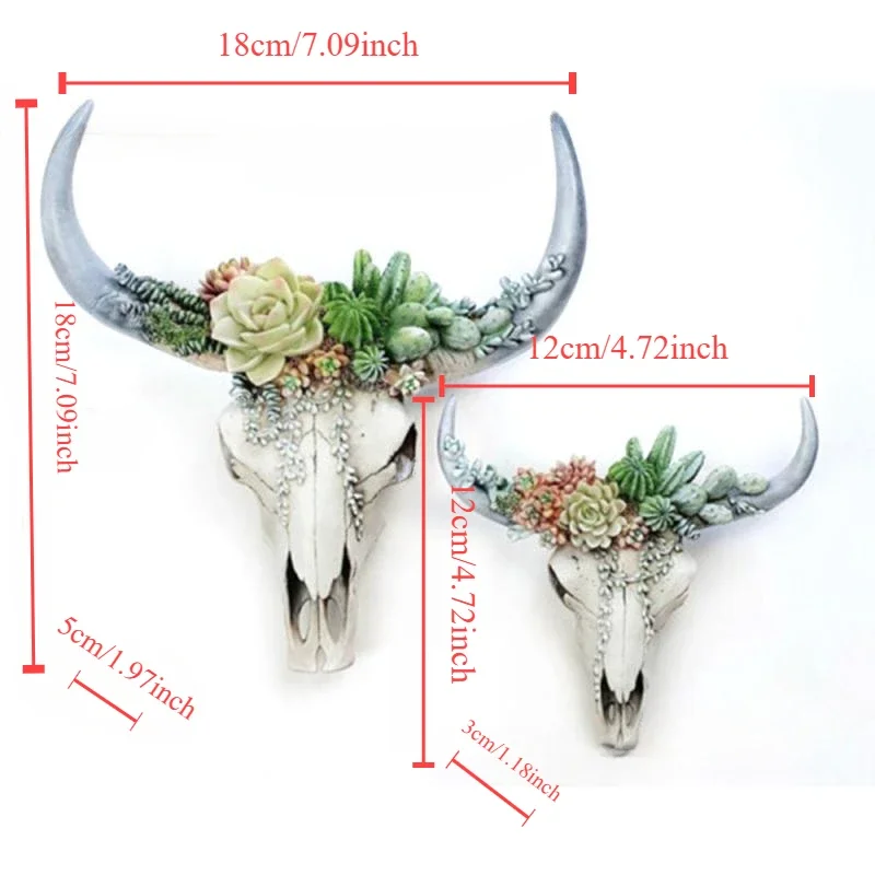 Resin Succulents Cow Skull Wall Pendant Flower Rose White Ox Head Resin Pendant European American Home Garden Decorations