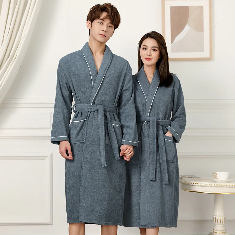 

100% Cotton Toweling Terry Robe Unisex Lovers Soft Bath Robe Men and Women Nightrobe Sleepwear Male Casual Home Bathrobe