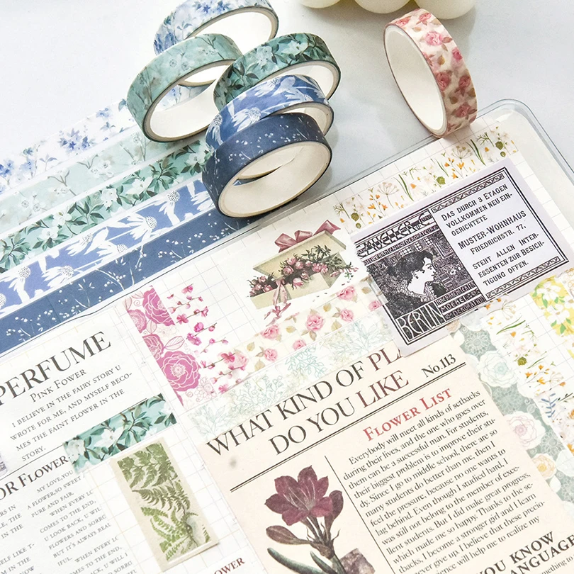 5Pcs Flowers Washi Tape Scrapbooking Supplies Washitape Spring Journal Diary Decoration Cinta Adhesiva Decorativa Washi Tapes 6