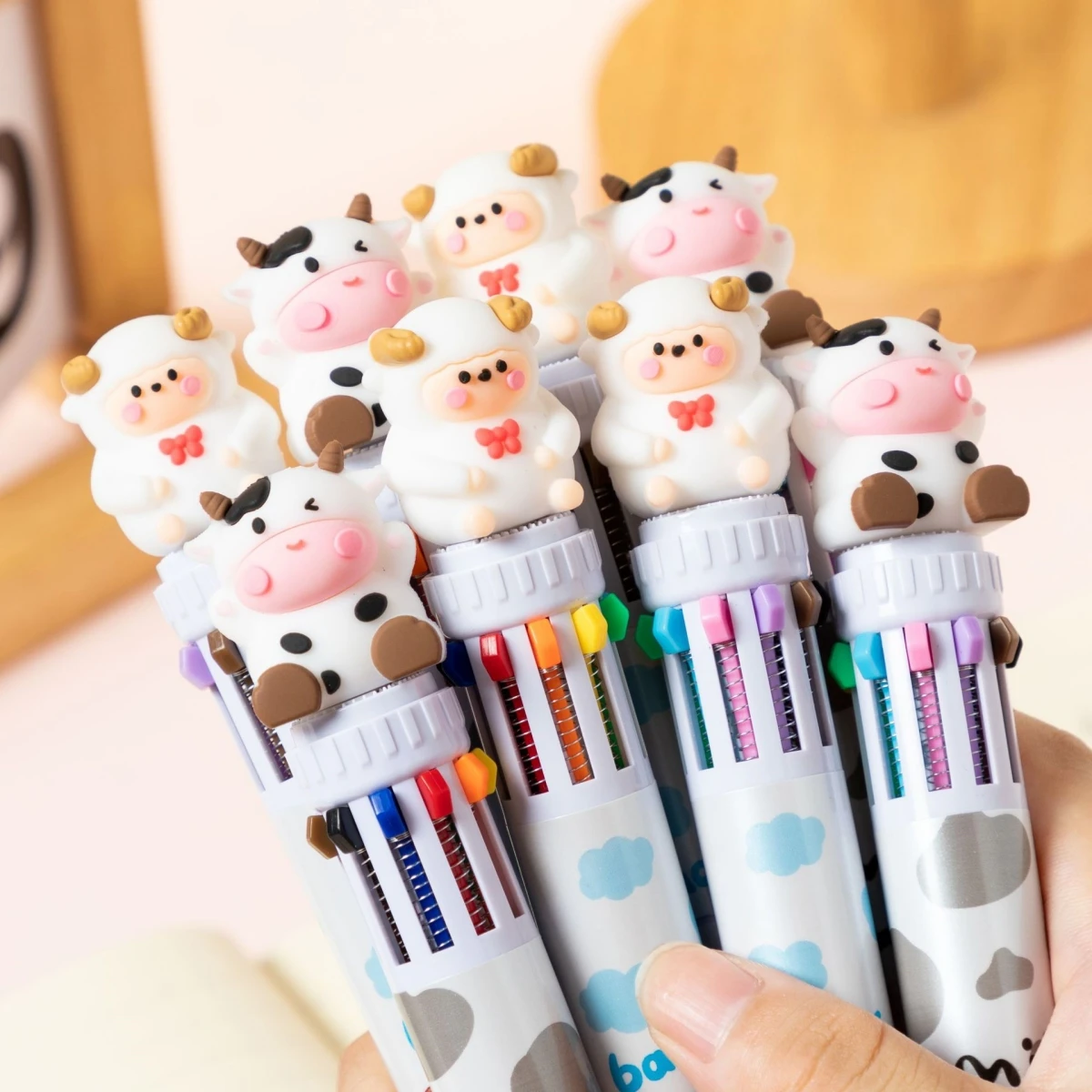 筆記具 mima Kawaii牛羊のちらつきボールペン、マルチカラーペン、筆記、学校