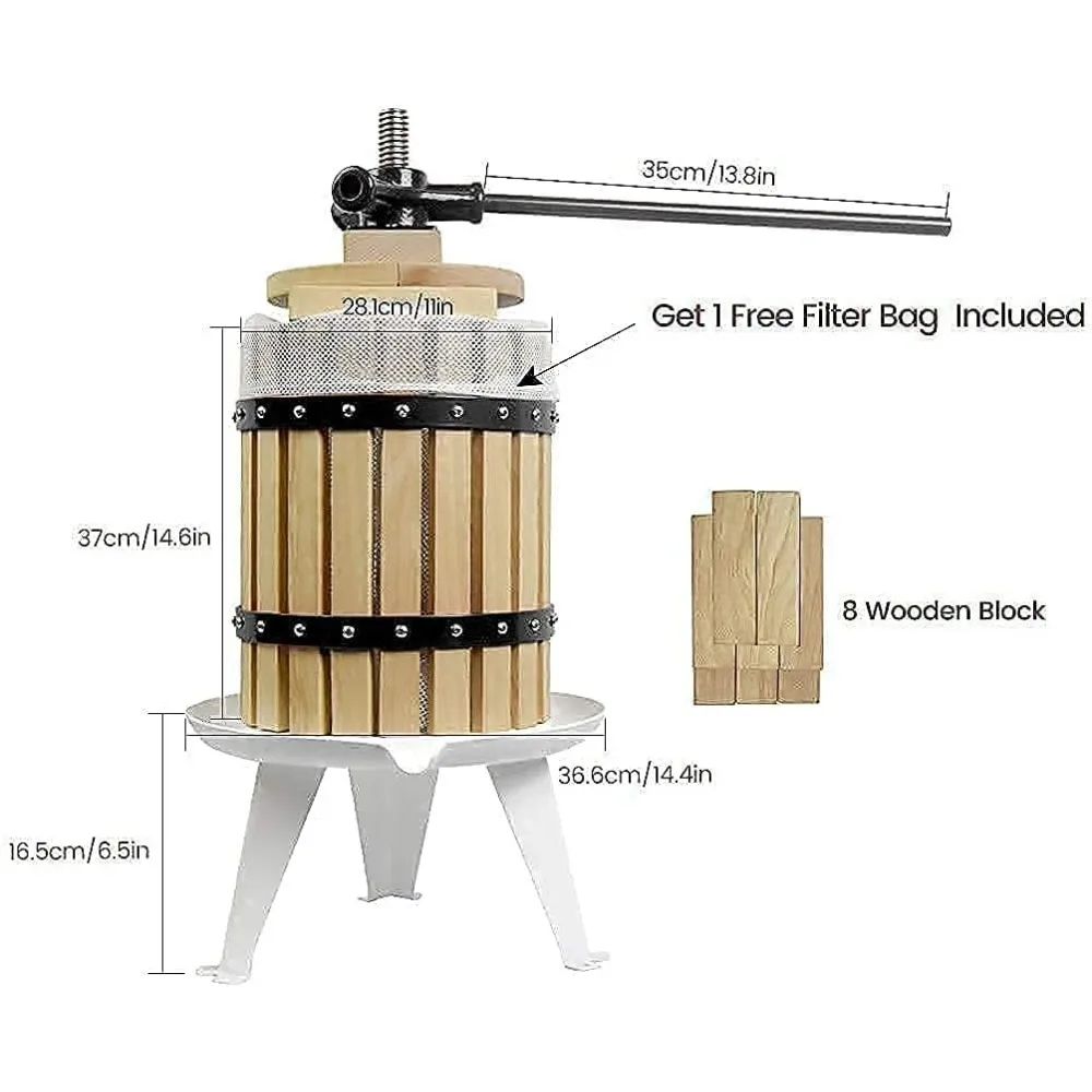Classic 4.75 Gallon Solid Wood Apple Cider Wine Press with Fruit CrusherNEW-