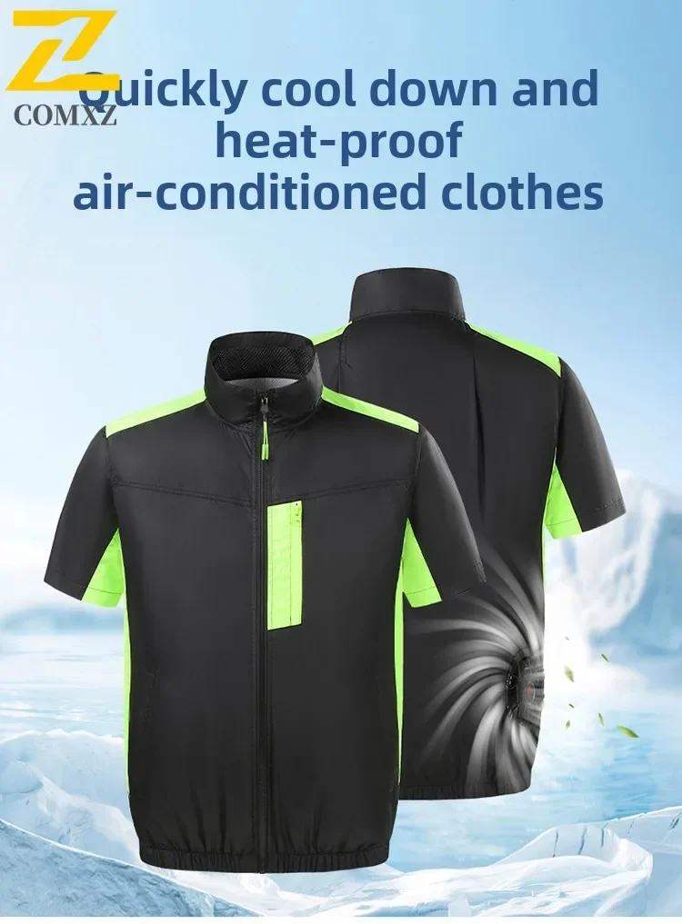 COMXZ Summer Men Cool Air Conditioning Ice Suit Silk Fabric Loose Breathable Fishing High-Power Cooling Fan Jacket Men Overalls