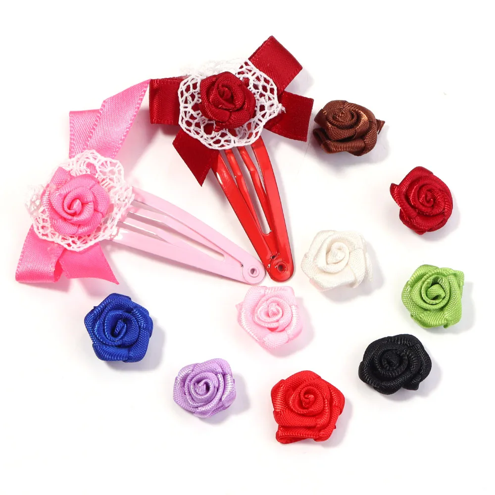Set of 20 Mini Pink Satin Ribbon Roses for Craft and Party Decoration