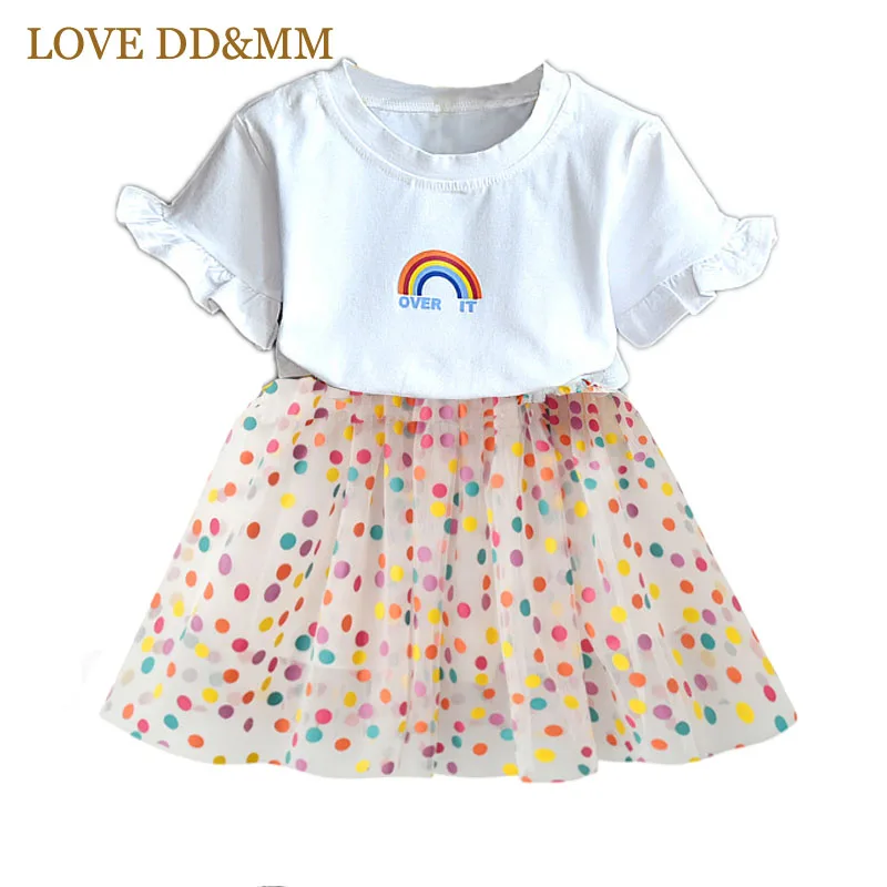 Kids Clothing Set Girls Clothing Set Girls Printed Rainbow Short-Sleeved T-Shirts And Skirts Suit 2pcs