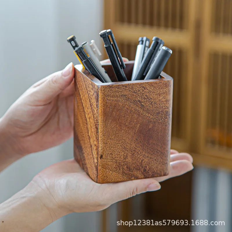 Walnut pen holder Japanese creative solid wood storage box office desktop ornaments wooden pen holder senior sense light luxury