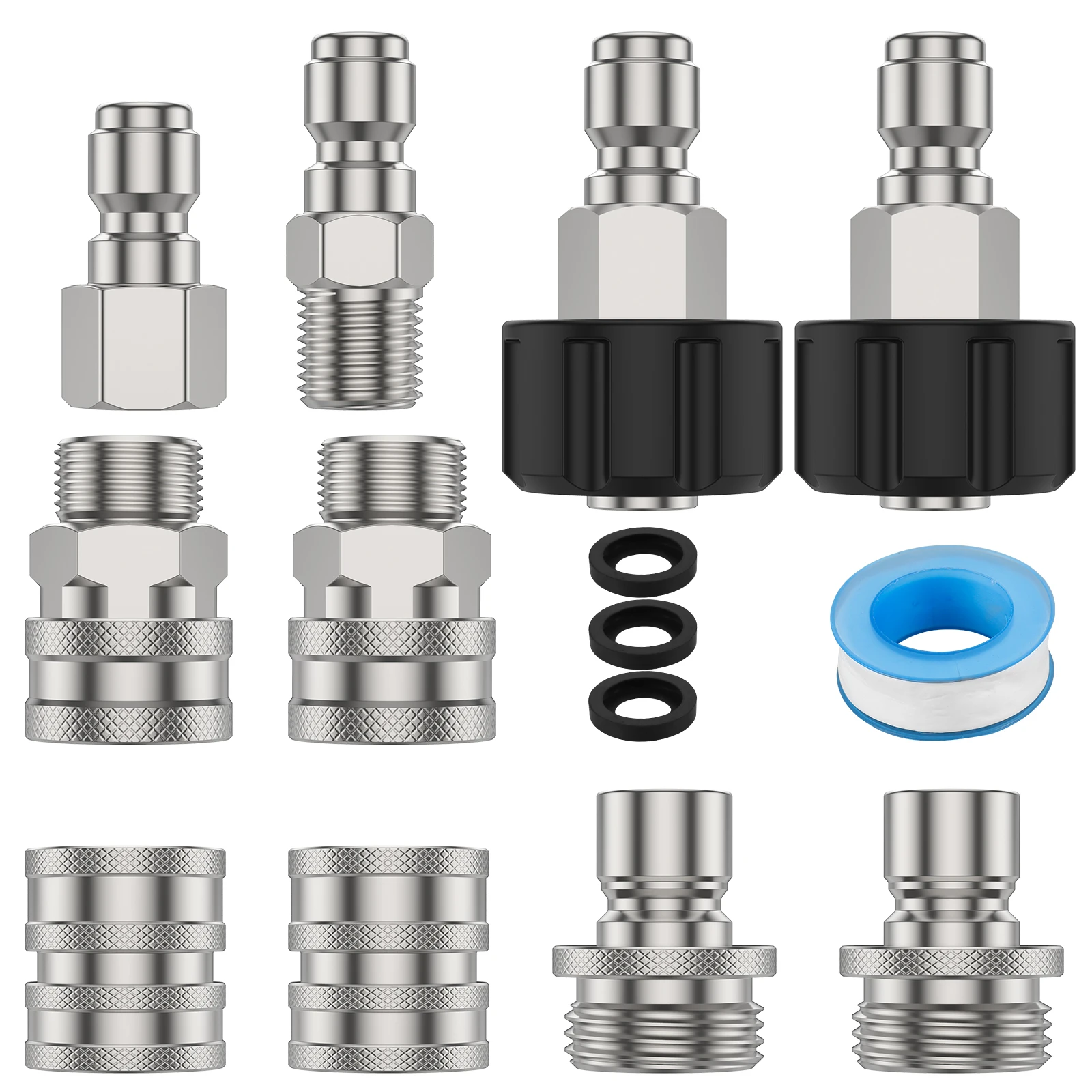 10Pcs Pressure Washer Adapter Set Stainless Steel Pressure Washer Quick Connect Fitting M22-14 to 3/8inch Quick Disconnect Kit