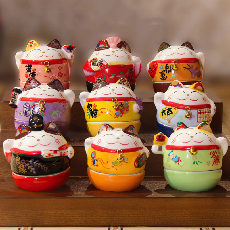 

Ceramic Lucky Cat Ornament Tumbler Cat Desktop Decoration Japanese Style Living Room and Bedroom Accessories Home Decor Gift